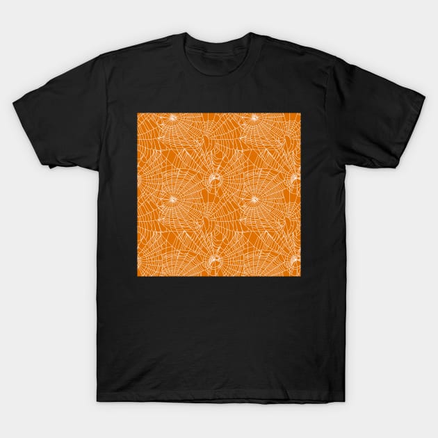 Orange Spider Webs T-Shirt by sandpaperdaisy